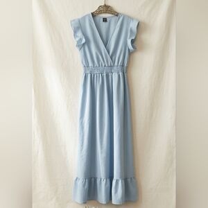 SHEIN Sky Blue Texture V-Neck Maxi Dress Size M